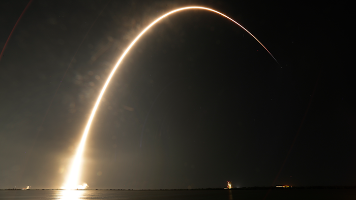 A Falcon 9 SpaceX rocket lifts off from the Cape Canaveral Air Force Station Complex 40 launch pad as seen through a time exposure in Cape Canaveral, Fla., Tuesday, Aug. 7, 2018.