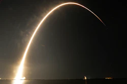 A Falcon 9 SpaceX rocket lifts off from the Cape Canaveral Air Force Station Complex 40 launch pad as seen through a time exposure in Cape Canaveral, Fla., Tuesday, Aug. 7, 2018.