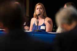 In this July 25, 2018 photo Lauren Woehr speaks during public comment period at the PFAS Community Stakeholder Meeting, on in Horsham, Pa.