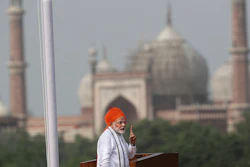 Indian Prime Minister Narendra Modi addresses to the nation on the country's Independence Day from the ramparts of the historical Red Fort in New Delhi, India, Wednesday, Aug. 15, 2018.