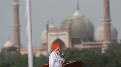 Indian Prime Minister Narendra Modi addresses to the nation on the country's Independence Day from the ramparts of the historical Red Fort in New Delhi, India, Wednesday, Aug. 15, 2018.