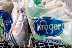 This June 15, 2017, file photo shows bagged purchases from the Kroger grocery store in Flowood, Miss.