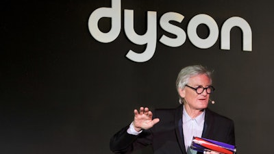 James Dyson unveiling the Dyson Cyclone V10 cord-free vacuum in New York, March 6, 2018.