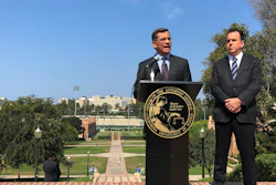 California Attorney General Xavier Becerra speaks at UCLA about his efforts to fight the Trump administration's proposal to weaken car efficiency fuel standards in Los Angeles.
