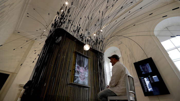 The United States installation 'Face Values' is displayed during a media preview for the London Design Biennale at Somerset House in London, Monday, Sept. 3, 2018.