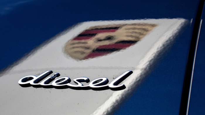 In this Wednesday, Nov. 4, 2015 photo the word 'Diesel' and the logo of the German car manufacturer Porsche is pictured in Stuttgart, Germany.