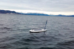 In this photo taken on March 14, 2018 and provided by Offshore Sensing, an autonomous Sailbuoy operated by Norwegian company Offshore Sensing performs a demonstration in the waters of Bjornafjorden, near Bergen, Norway.