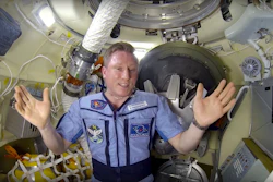 In this video grab provided by Roscosmos Space Agency Press Service, Sergei Prokopyev speaks in a video message.