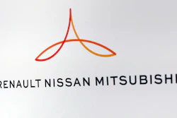 This Friday Sept. 15, 2017 file photo shows the new logo of the Renault-Nissan-Mitsubishi alliance during a press conference in Paris, France.