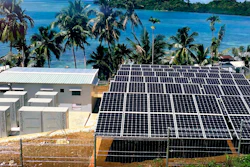 This undated product image provided by NantEnergy shows zinc-air batteries in cabinets at left in a village in Papua, Indonesia.