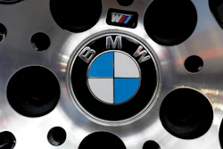 The logo of German car manufacturer BMW is photographed at a BMW M6 Coupe car during the earnings press conference in Munich, Germany, Tuesday, March 21, 2017.