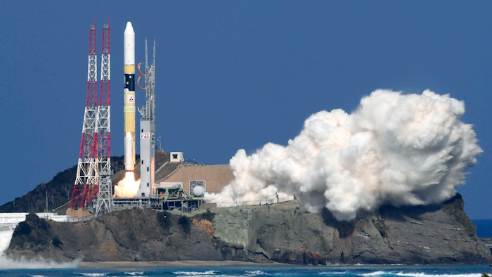 Japan's rocket H-2A is launched, carrying aboard a green gas observing satellite 'Ibuki-2' and KhalifaSat, a UAE satellite, Tanegashima, southern Japan, Monday, Oct. 29, 2018.