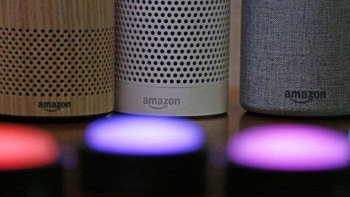 Amazon Echo, Echo Plus and Echo Button devices are shown during an event announcing several new Amazon products in Seattle on Sept. 27, 2017.