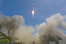 Falcon 1 launches from Omelek Island in the Kwajalein Atoll.