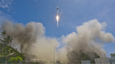 Falcon 1 launches from Omelek Island in the Kwajalein Atoll.