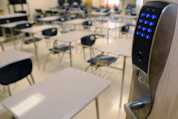 This May 29, 2008, photo shows a bullet-resistant lock installed by NetTalon Security Systems on the door of a classroom at McKinley Middle Magnet School in Baton Rouge, La.