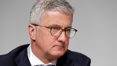 In this Thursday, May 3, 2018 file photo, Rupert Stadler, CEO of Audi AG, attends the shareholders' meeting of the Volkswagen stock company in Berlin, Germany.