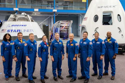 This undated photo made available by NASA on Friday, Aug. 3, 2018 shows mockups of Boeing’s CST-100 Starliner and SpaceX’s Crew Dragon capsules at the Johnson Space Center in Texas.