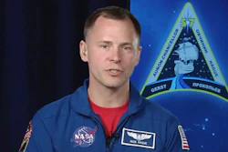 In this frame from video from NASA TV, NASA astronaut Nick Hague, who survived the Oct. 11, 2018, failed launch and emergency landing, speaks Tuesday, Oct. 16, 2018, from the NASA Johnson Space Center in Houston.