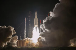 In this photo released by European Space Agency, the Ariane 5 rocket carrying BepiColombo lifts off from its launch pad at Kourou in French Guiana.