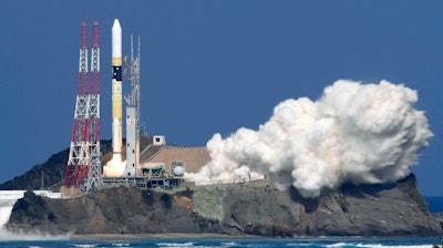 Japan's rocket H-2A is launched, carrying aboard a green gas observing satellite 'Ibuki-2' and KhalifaSat, a UAE satellite, Tanegashima, southern Japan, Monday, Oct. 29, 2018.