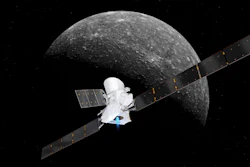 Artist’s impression of the BepiColombo spacecraft in cruise configuration, with Mercury in the background.