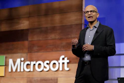 This Nov. 29, 2017, file photo shows Microsoft CEO Satya Nadella speaking at the annual Microsoft shareholders meeting in Bellevue, Wash.
