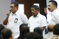 Director of Safety and Security of Lion Air Daniel Putut Kuncoro Adi talks to relatives of the victims of the crashed Lion Air jet during a press conference in Jakarta.