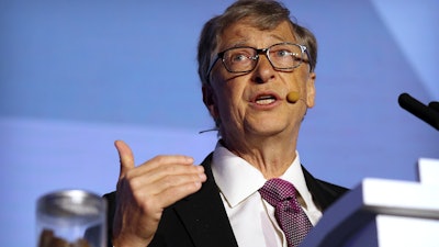 Bill Gates speaks at the Reinvented Toilet Expo in Beijing, Tuesday, Nov. 6, 2018.