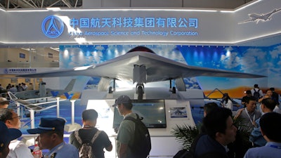China's new-generation stealth unmanned combat aircraft prototype, the CH-7, is displayed during Airshow China 2018.
