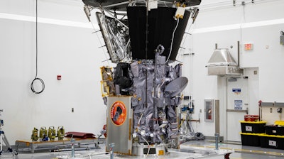 In this July 6, 2018 file photo, NASA's Parker Solar Probe sits in a clean room at Astrotech Space Operations in Titusville, Fla.