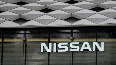 This June 14, 2018, file photo shows a Nissan logo at the automaker's showroom in Tokyo.