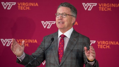 Virginia Tech President Tim Sands speaks at the school's announcement of a 1 million square-foot technology focused campus in Alexandria, Va.