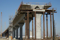 This Dec. 6, 2017, file photo shows one of the elevated sections of the high-speed rail under construction in Fresno, Calif.