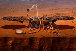 This illustration made available by NASA in 2018 shows the InSight lander drilling into the surface of Mars.