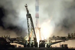 Russian cargo ship Souz FG with the Progress MS-10 takes off from the launch pad at Russia's main space facility in Baikonur, Kazakhstan.
