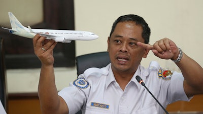 National Transportation Safety Committee investigator Nurcahyo Utomo during a press conference in Jakarta, Wednesday, Nov. 28, 2018.