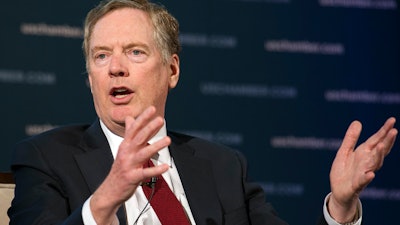 In this May 1, 2018, file photo, U.S. Trade Rep. Robert Lighthizer speaks at the 9th China Business Conference at the U.S. Chamber of Commerce in Washington.