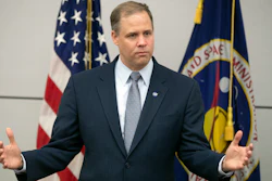 In this Oct. 12, 2018 file photo, NASA Administrator Jim Bridenstine speaks during a news conference at the U.S. Embassy in Moscow.