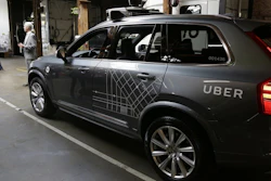 In this Tuesday, Dec. 13, 2016, file photo, an Uber driverless car is displayed in a garage in San Francisco.