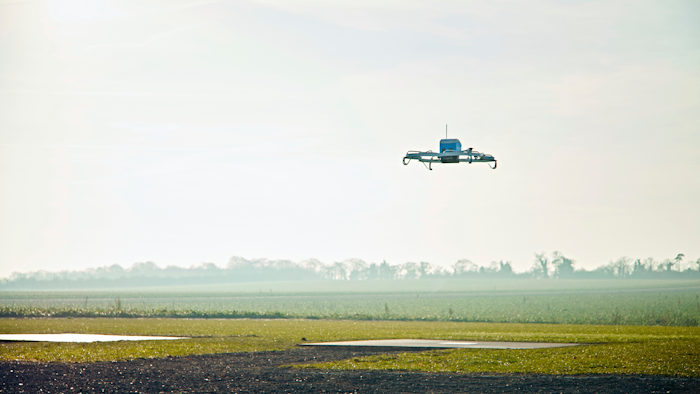 This Dec. 7, 2016, file photo provided by Amazon shows an Amazon Prime Air drone in Cambridgeshire, U.K.