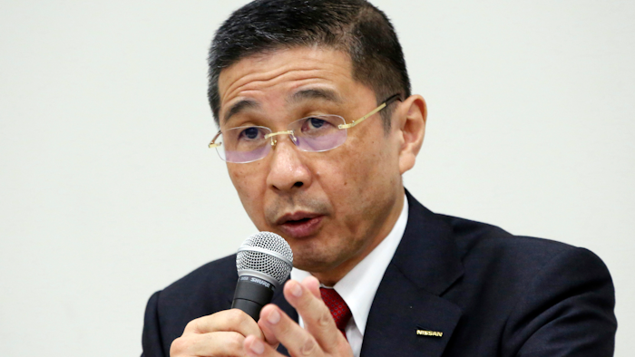 Nissan Motor Co. Chief Executive Hiroto Saikawa speaks during a press conference in Yokohama, Monday, Dec. 17, 2018.