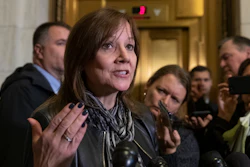 General Motors CEO Mary Barra speaks to reporters on Capitol Hill in Washington, Wednesday, Dec. 5, 2018.