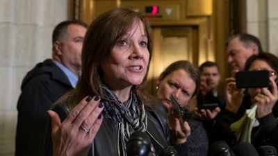 General Motors CEO Mary Barra speaks to reporters on Capitol Hill in Washington, Wednesday, Dec. 5, 2018.