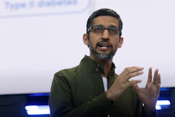 In this May 8, 2018, file photo, Google CEO Sundar Pichai speaks at the Google I/O conference in Mountain View, Calif.