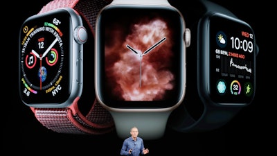 In this Sept. 12, 2018, file photo, Jeff Williams, Apple's chief operating officer, speaks about the Apple Watch Series 4.
