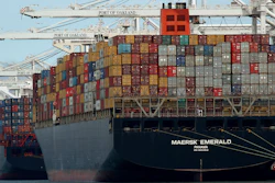 In this Thursday, July 12, 2018, file photo, the container ship Maersk Emerald is unloaded at the Port of Oakland, Calif.