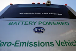 In this May 1, 2013, file photo, an All Electric Bus is parked in Lancaster, Calif.