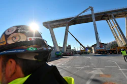 A view of the opening of the construction sites for the demolition of the collapsed Morandi highway bridge in Genoa, Dec. 15, 2018.