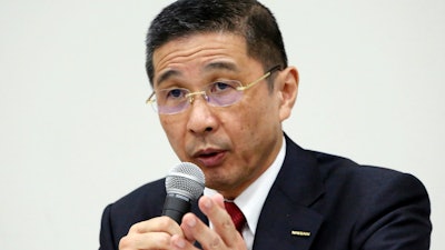 Nissan Motor Co. Chief Executive Hiroto Saikawa speaks during a press conference in Yokohama, Monday, Dec. 17, 2018.